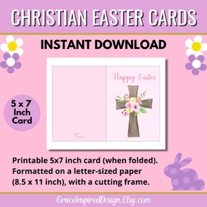 Printable Christian Easter Cards, Easter Greeting Card Set, Floral Cross Easter Cards, Blank Easter Note Card, Christian Happy Easter Cards image 2