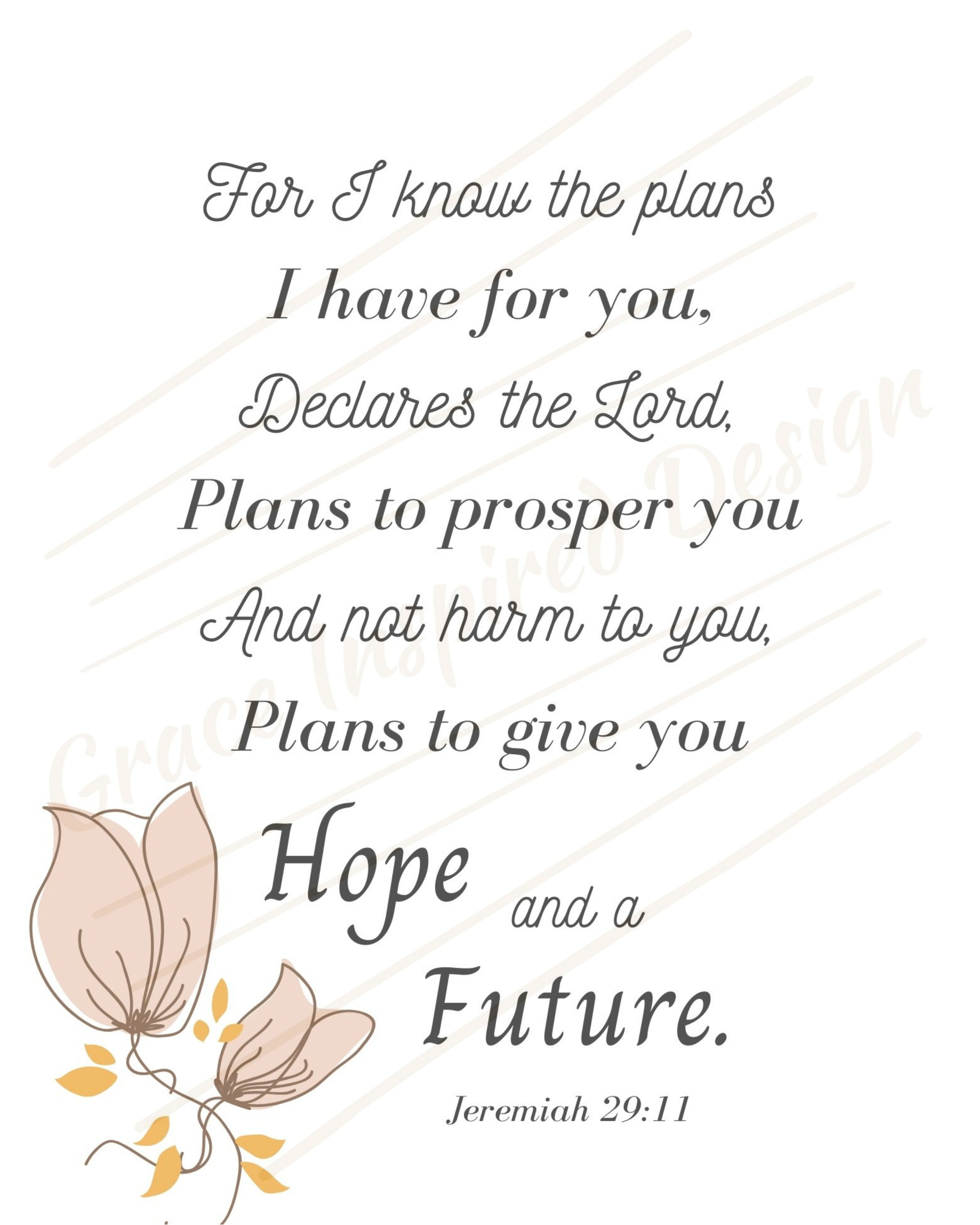 Bible Verse Printable, for I Know the Plans I Have for You..., Jeremiah 2911, Christian Home