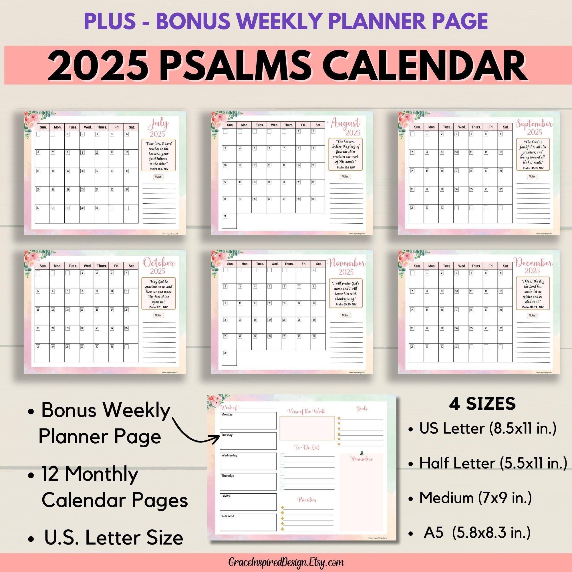 2025 Printable Calendar, Bible Verse Calendar Printable, 2025 Monthly ...