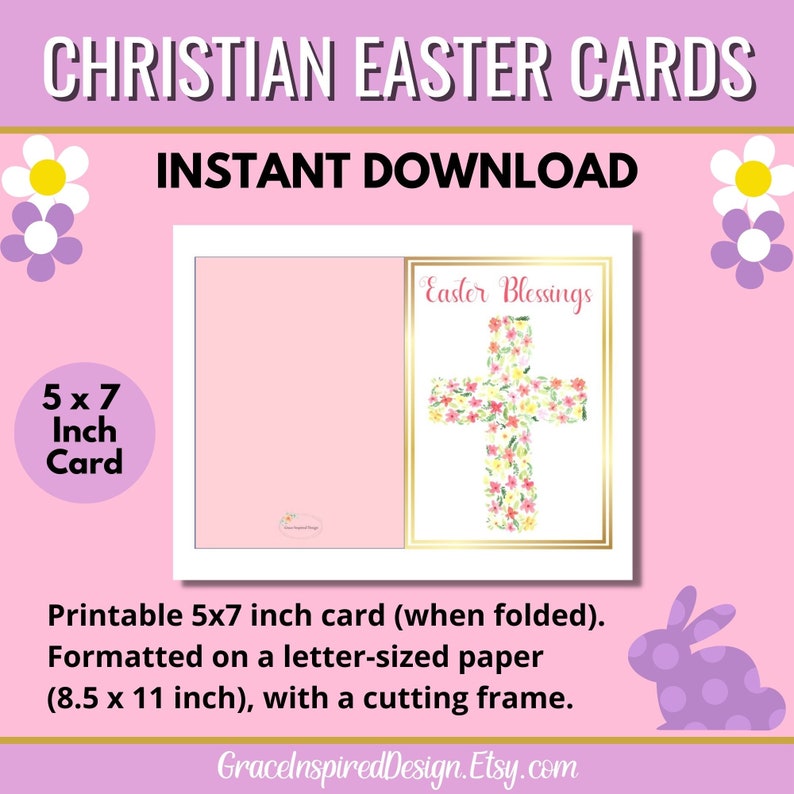 Printable Christian Easter Cards, Easter Greeting Card Set, Floral Cross Easter Cards, Blank Easter Note Card, Christian Happy Easter Cards image 4