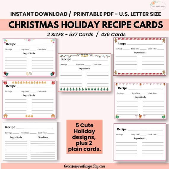 Christmas Printable 4x6 Recipe Cards Holiday Dreams Christmas 4x6