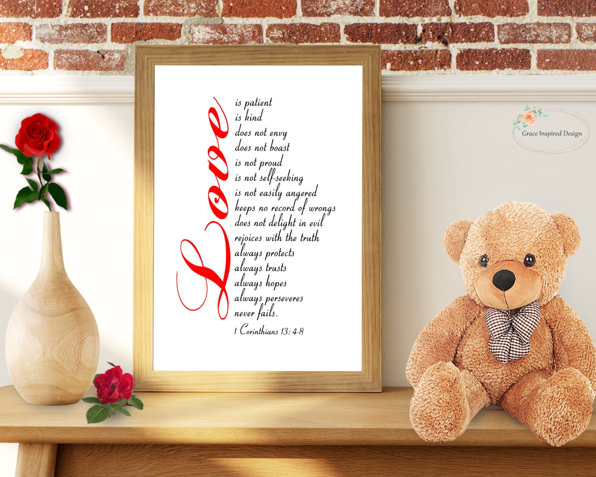 Love is Patient Picture, 1 Corinthians 13:4-8 Bible Verse Print