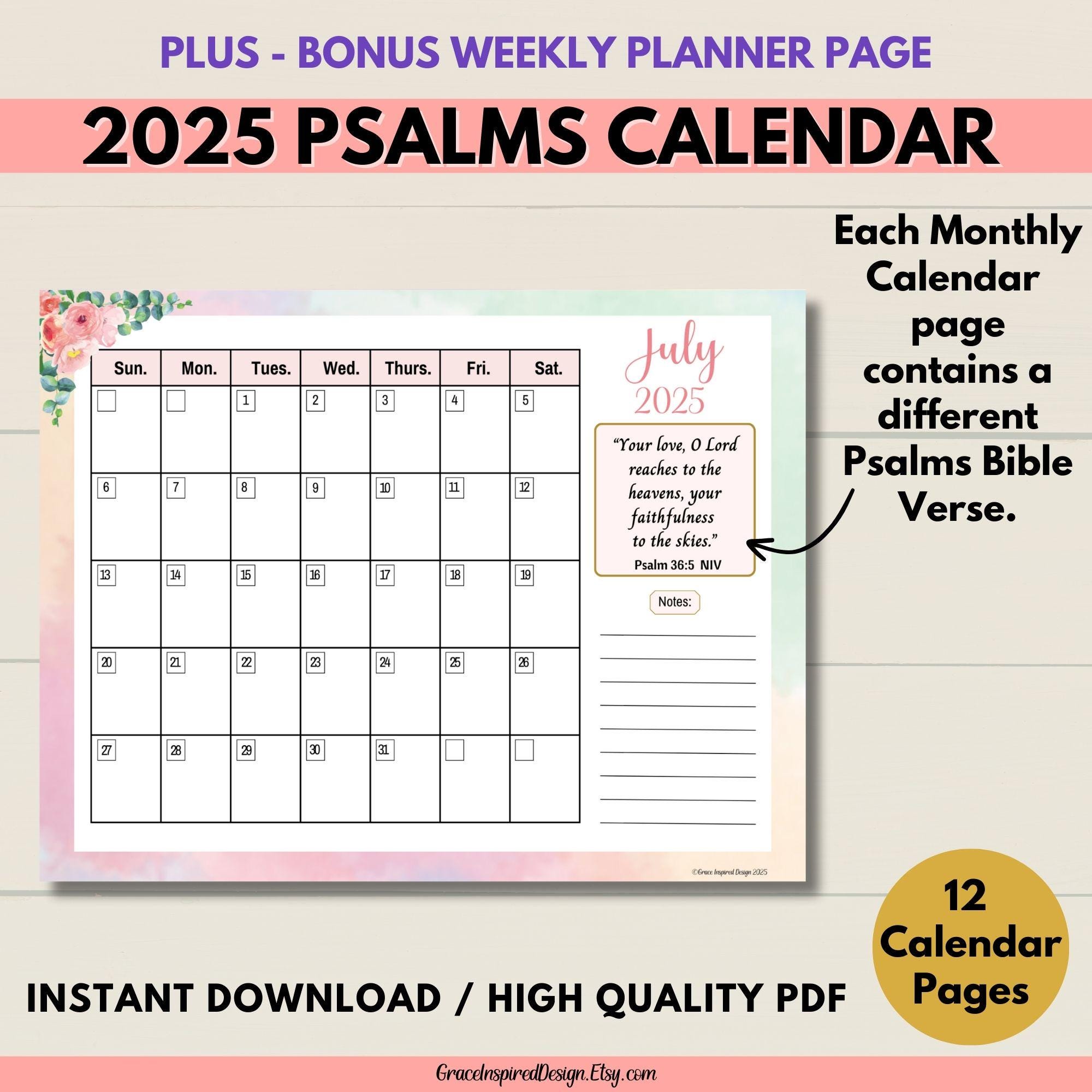 2025 Printable Calendar, Bible Verse Calendar Printable, 2025 Monthly ...