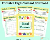 Meal Planner Printable, Weekly Daily Meal Planning Printable, Meal Shopping Planner, Shopping List Printable Planner, Meal Planning Schedule