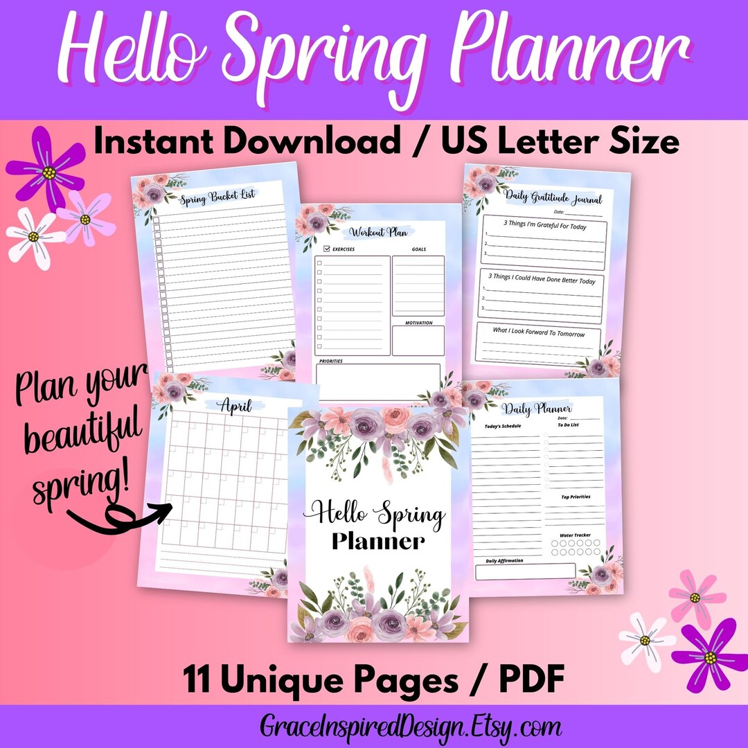 Spring Notebook Planner Spring Planner, Daily Planner Printable, Daily Gratitude Journal ...