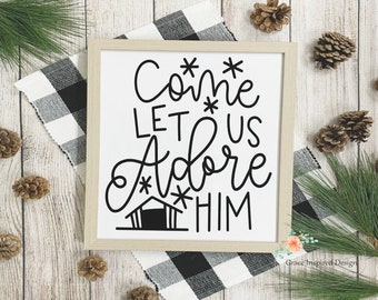 Imagen de Navidad, Oh venga vamos a adorar la canción imprimible, decoración de Navidad cristiana, signo de Navidad cristiano, tarjeta de Navidad. 5 tamaños