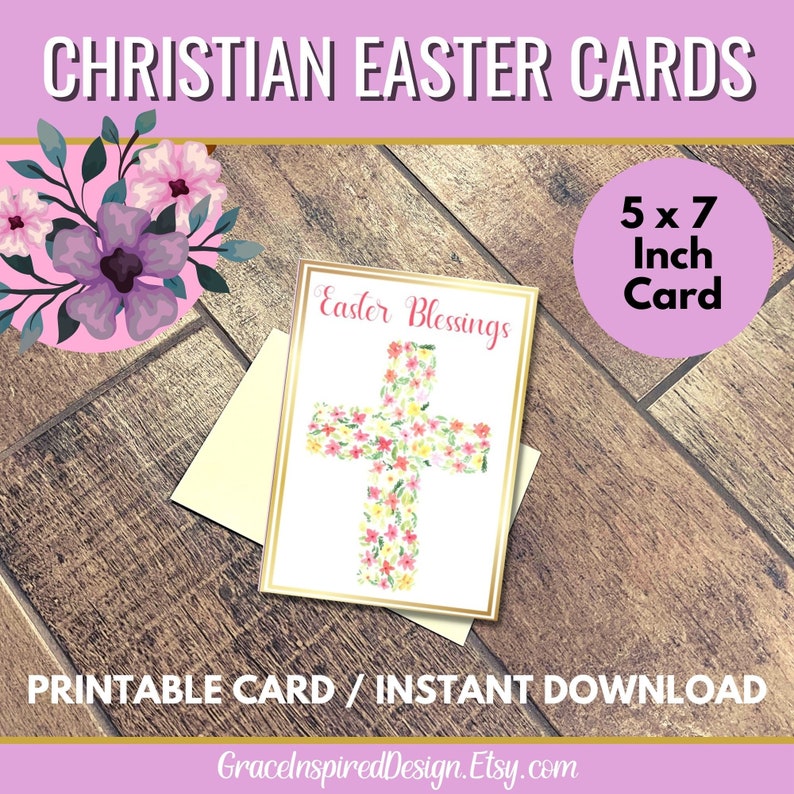 Printable Christian Easter Cards, Easter Greeting Card Set, Floral Cross Easter Cards, Blank Easter Note Card, Christian Happy Easter Cards image 7