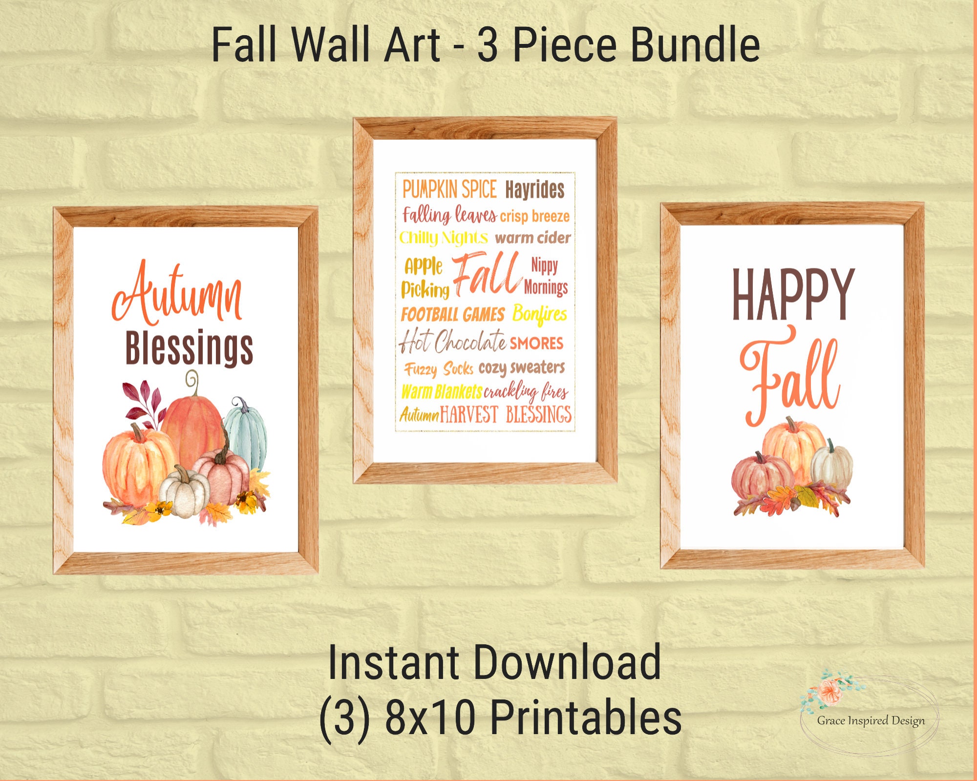 Fall Wall Art Printables, Autumn Wall Art Printables, Pumpkin Wall Art ...