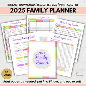 2025 Family Planner Printable Family Calendar 2025 Weekly Family Planner, Weekly Family Schedule, Family Chore Chart, Household Organizer