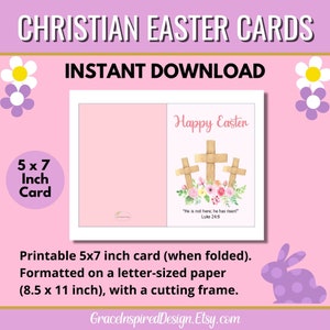 Printable Christian Easter Cards, Easter Greeting Card Set, Floral Cross Easter Cards, Blank Easter Note Card, Christian Happy Easter Cards image 3