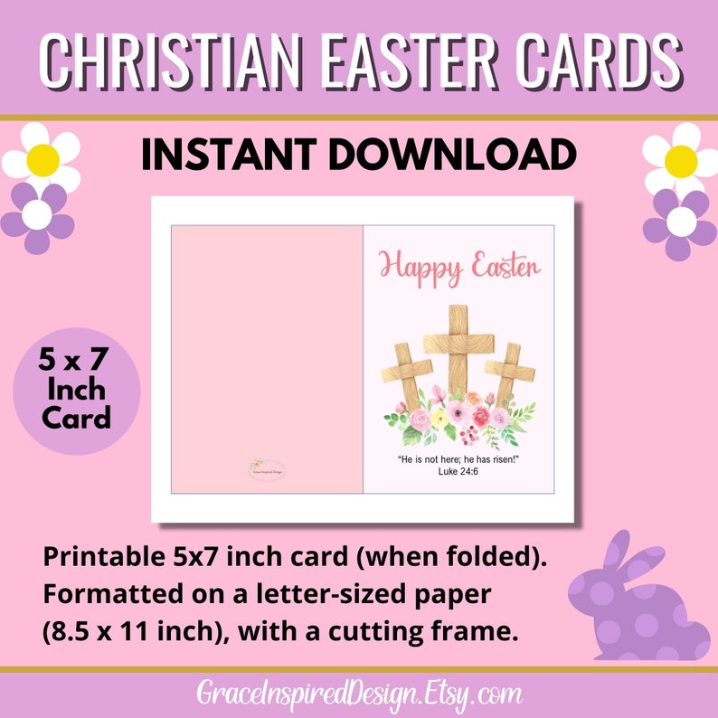 Printable Christian Easter Cards, Easter Greeting Card Set, Floral Cross Easter Cards, Blank Easter Note Card, Christian Happy Easter Cards image 3