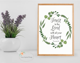 Trust in the Lord with all your Heart, Proverbs 3:5, Christian Wall Art, Bible Verse Wall Decor, Scripture Home Decor,  Christian Wall Sign