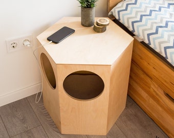Modern Cat House Bedside Table: Wooden Cat Cave Furniture