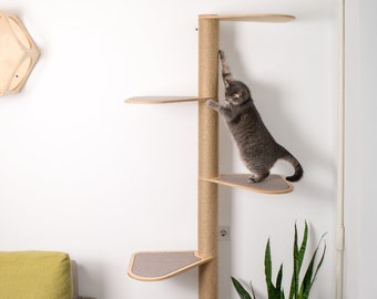 Modern wooden cat tree, tall cat tower, cat tree with bed, sisal cat tree, modern cat furniture, tall cat scratcher, corner cat tree.