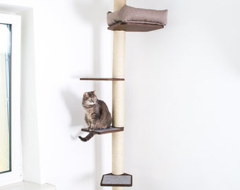 Verstelbare krabpaal van vloer tot plafond: moderne kattentoren met bed