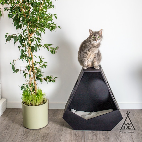 Casa per gatti - Letto per gatti - Mobili per gatti - Decorazioni in legno - Grotta per gatti - Regalo per amanti dei gatti - Regalo per gatti - Mobili in legno per animali domestici - Scatola per gatti moderna