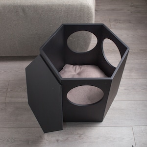 Cat House + nightstand (2 in 1) bedside table Cat cabinet Wooden Modern cat Furniture Minimalist design Small dog house Cat bed Gift for pet