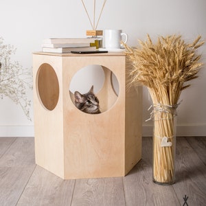 Cat House + nightstand (2 in 1), Cat Bed, Wooden cat house, Cat cave, Cat furniture, Cat Boxes, Cat pillow, Gift for cats, Cat playground