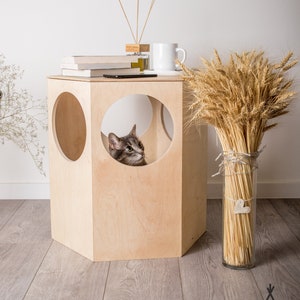 Cat House nightstand 2 in 1, Cat Bed Wooden cat house, Cat cabinet, Cat cave, Cat furniture, Cat Boxes, Cat Housewarming gift Gift Cats image 2