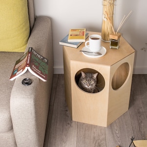 Cat House nightstand 2 in 1, Cat Bed Wooden cat house, Cat cabinet, Cat cave, Cat furniture, Cat Boxes, Cat Housewarming gift Gift Cats image 5