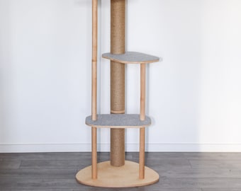 Modern Wooden Cat Tree Tower: Sisal Scratching Post & Felt Perches