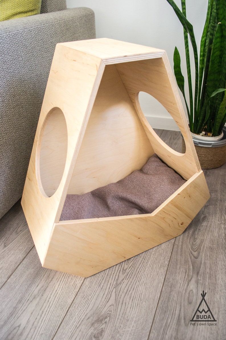 Wooden 2-storied Cat House curbstone, nightstand, bedside table. Cat bed, cat lounge, cat cave, modern cat box, modern cat furniture, Gift image 5