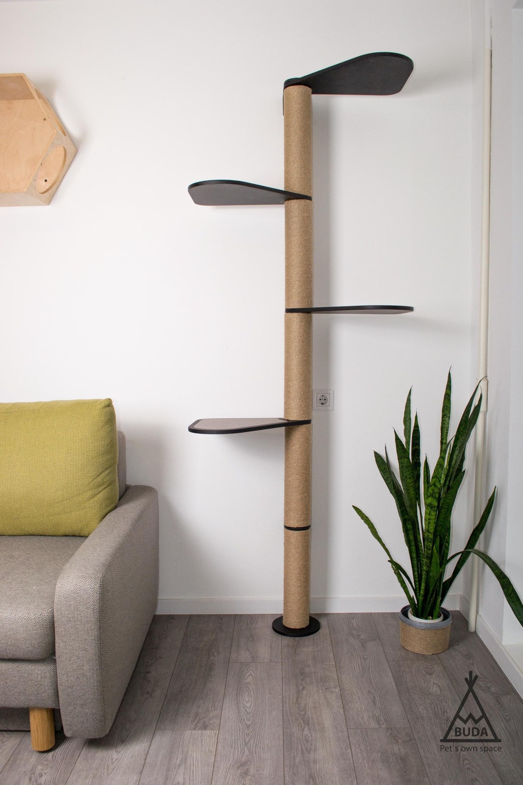 Tall Wood Cat Tree: Modern Jute Cat Tower & Scratcher for Large Cats ...