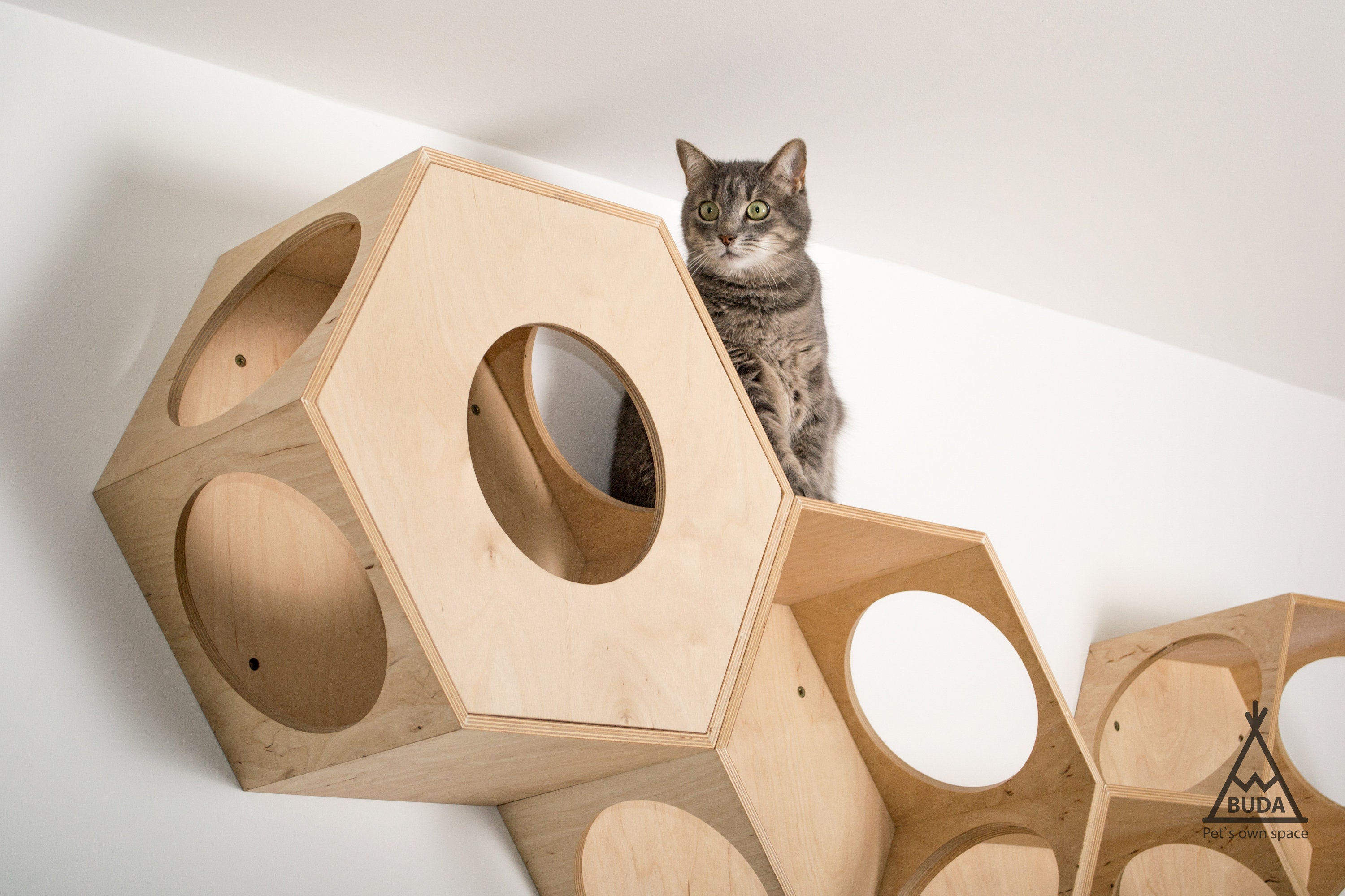 Hexagon Cat shelves Cat house Cat tree Cat bed Wooden cat bed Etsy