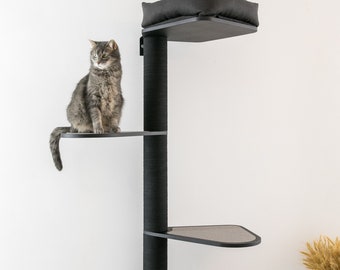 Corner Cat Tree Tower with bigger shelf and pillow/bed: Modern Wall Mounted Cat Furniture