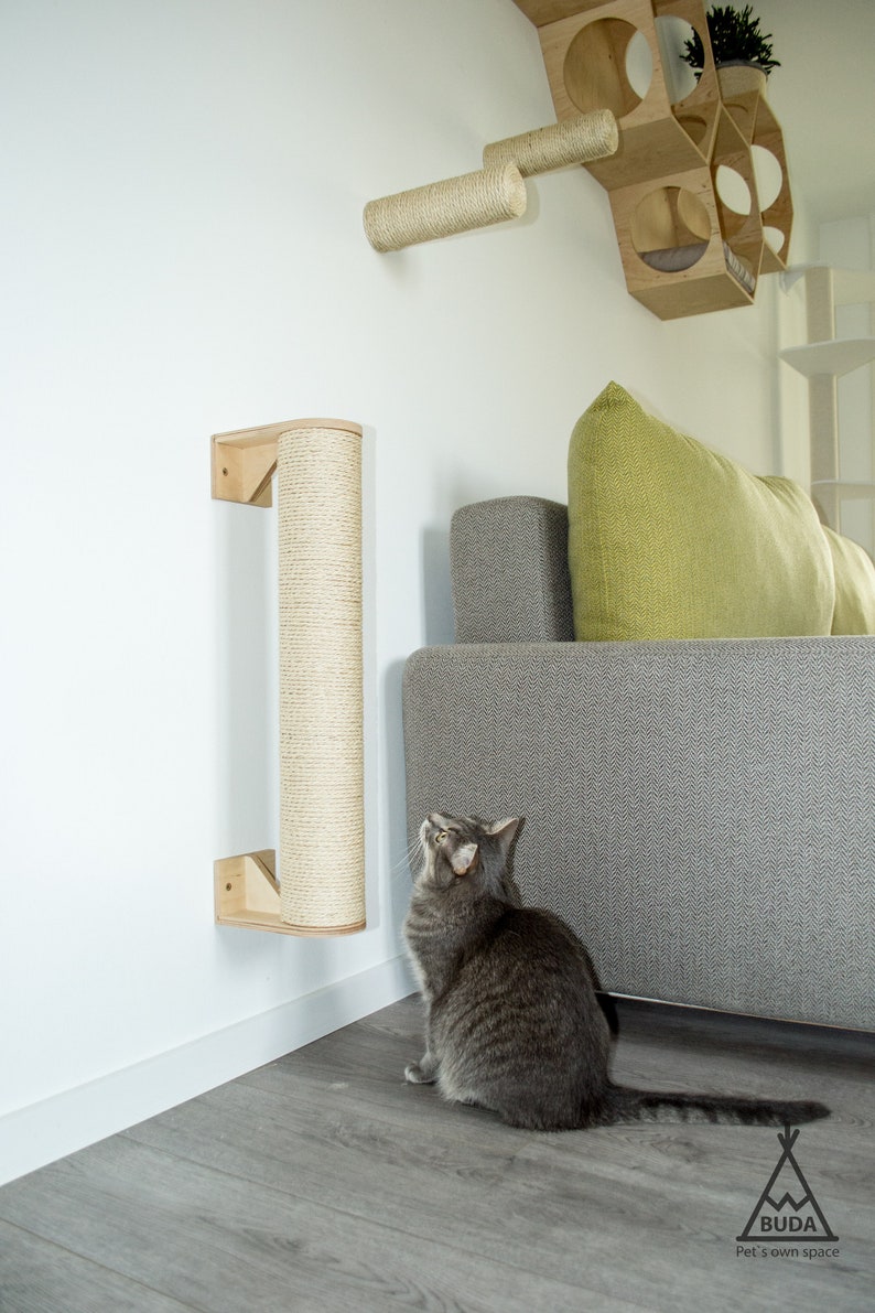 Tall Cat Wall Scratching Post Wood and Jute. Cat Tree Etsy