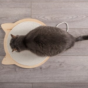 Cat Scratcher and Cat Bed and Cat Toys (3 in 1) cat shape, plywood base and cotton rope. Modern cat furniture cat scratching cat scratch image 6