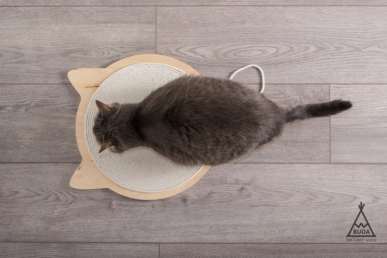 Cat Scratcher and Cat Bed and Cat Toys (3 in 1) cat shape, plywood base and cotton rope. Modern cat furniture cat scratching cat scratch image 6