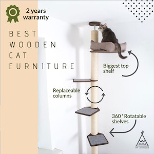 Cat tree floor to ceiling, Tall cat tree, Cat tower, Modern adjustable cat tree for large cat, Modern cat tree, Cat scratcher, Wood cat tree