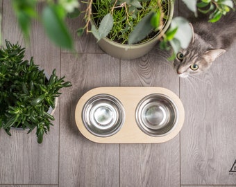 Cat bowl stand (2pc) Cat feeder, wooden cat furniture, Elevated pet bowl holder, cat food bowl Cat feeding station Cat bowl holder, cat gift