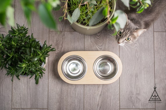 Wooden Cat Bowl Stand