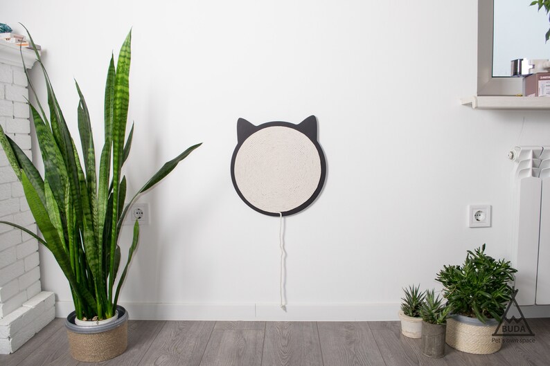 Cat Scratcher and Cat Bed and Cat Toys (3 in 1) cat shape, plywood base and cotton rope. Modern cat furniture cat scratching cat scratch image 2
