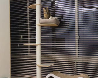 Floor-to-Ceiling Cat Tree, Customisable Cat Tower, window cat tree, adjustable cat tree, tension cat tree, cat tower with bed, cat condo.