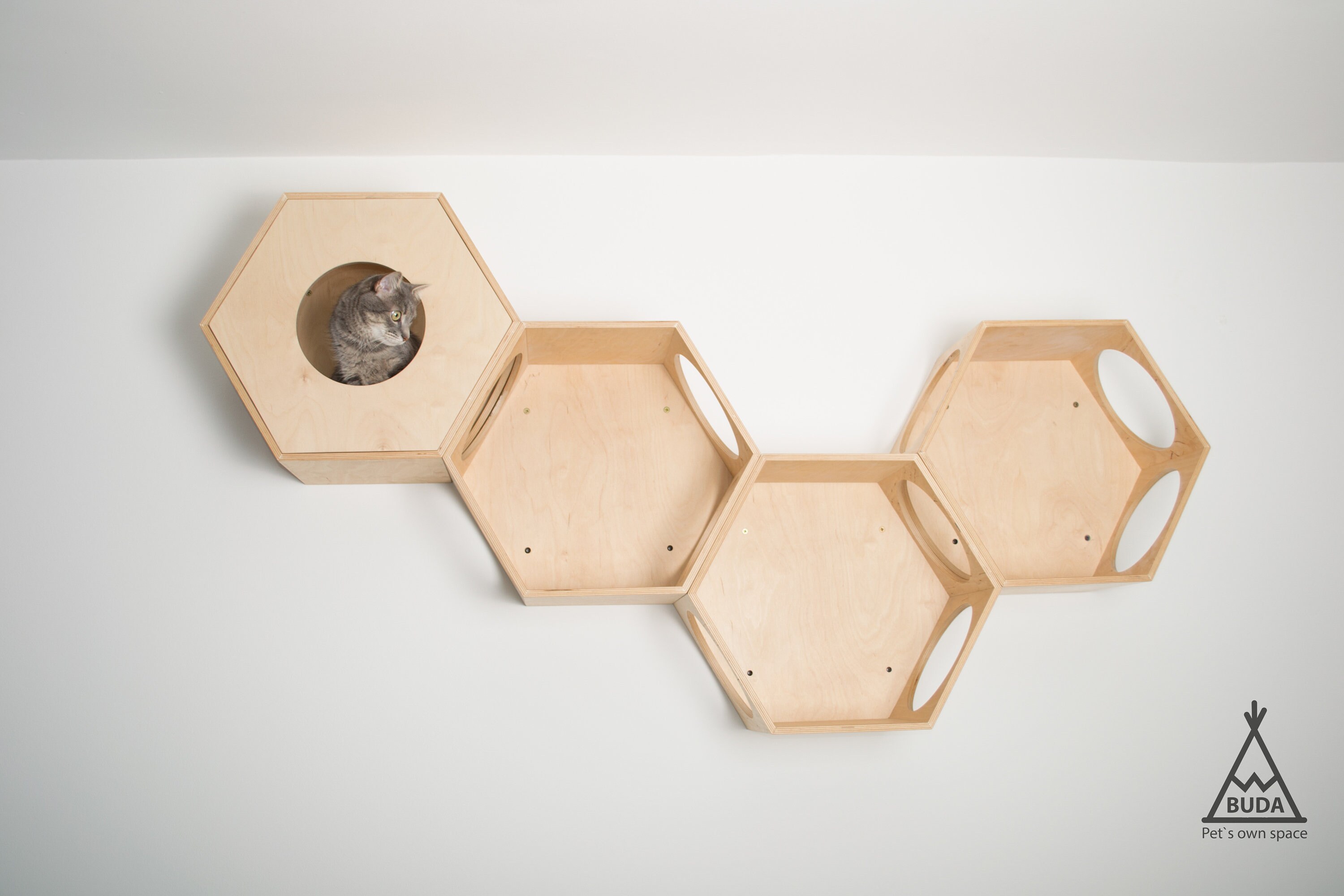 Hexagon Cat shelves Cat house Cat tree Cat bed Wooden cat bed Etsy