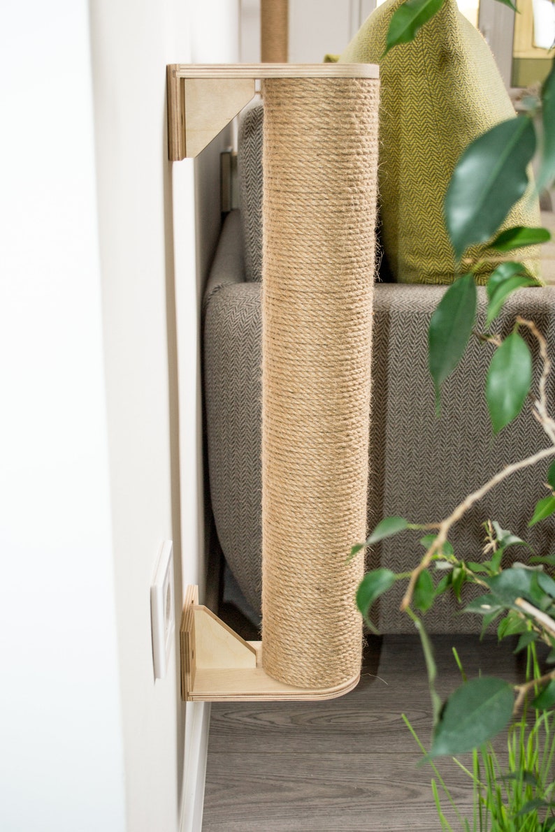Tall Cat Wall Scratching Post Wood and Jute. Cat Tree Etsy