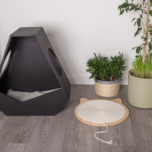 Cat Scratcher and Cat Bed and Cat Toys (3 in 1) cat shape, plywood base and cotton rope. Modern cat furniture cat scratching cat scratch image 7