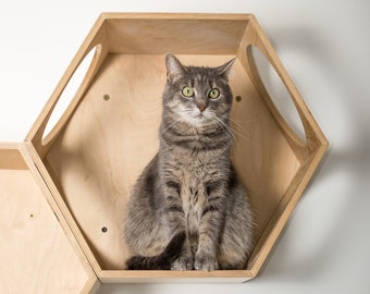 Hexagon Cat shelves for wall Cat house Cat tree Cat bed Wooden cat house Modern cat furniture Wall cat shelves Wall mounted cat shelf