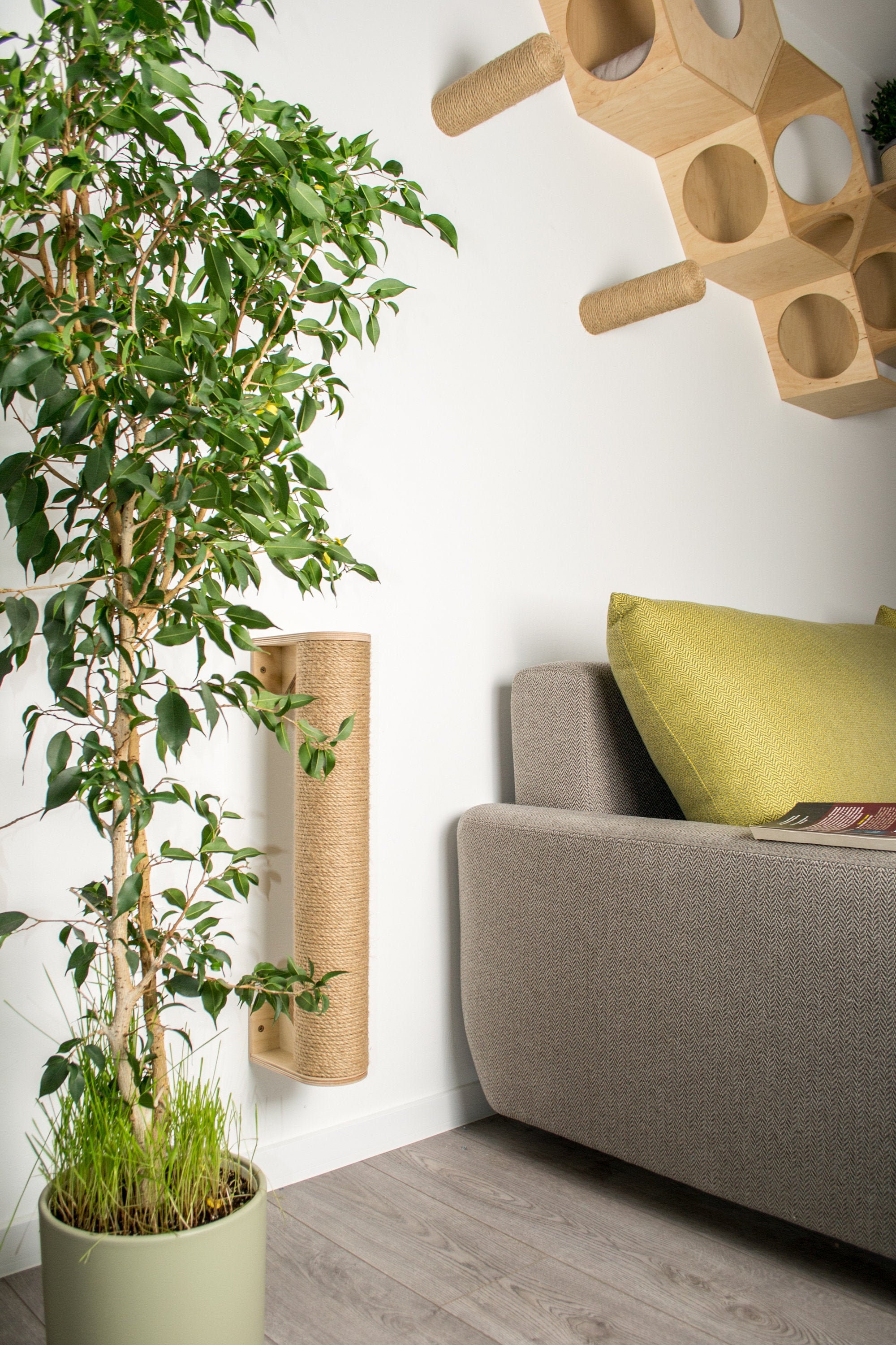 Tall Cat wall scratching post wood and jute. Cat tree Etsy