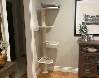 Hoge krabpaal kornet, modern minimalistisch design, houten kattentoren met bed voor grote katten, krabpaal, appartement, baars, meubels