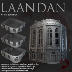 Laandan Steamtown Corner Building 1 (Dark Realms) 3D Printed Terrain