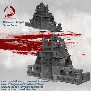 Arkenfel Wall Straight Tower Ruins Fantasy tabletop terrain, wargaming 10mm