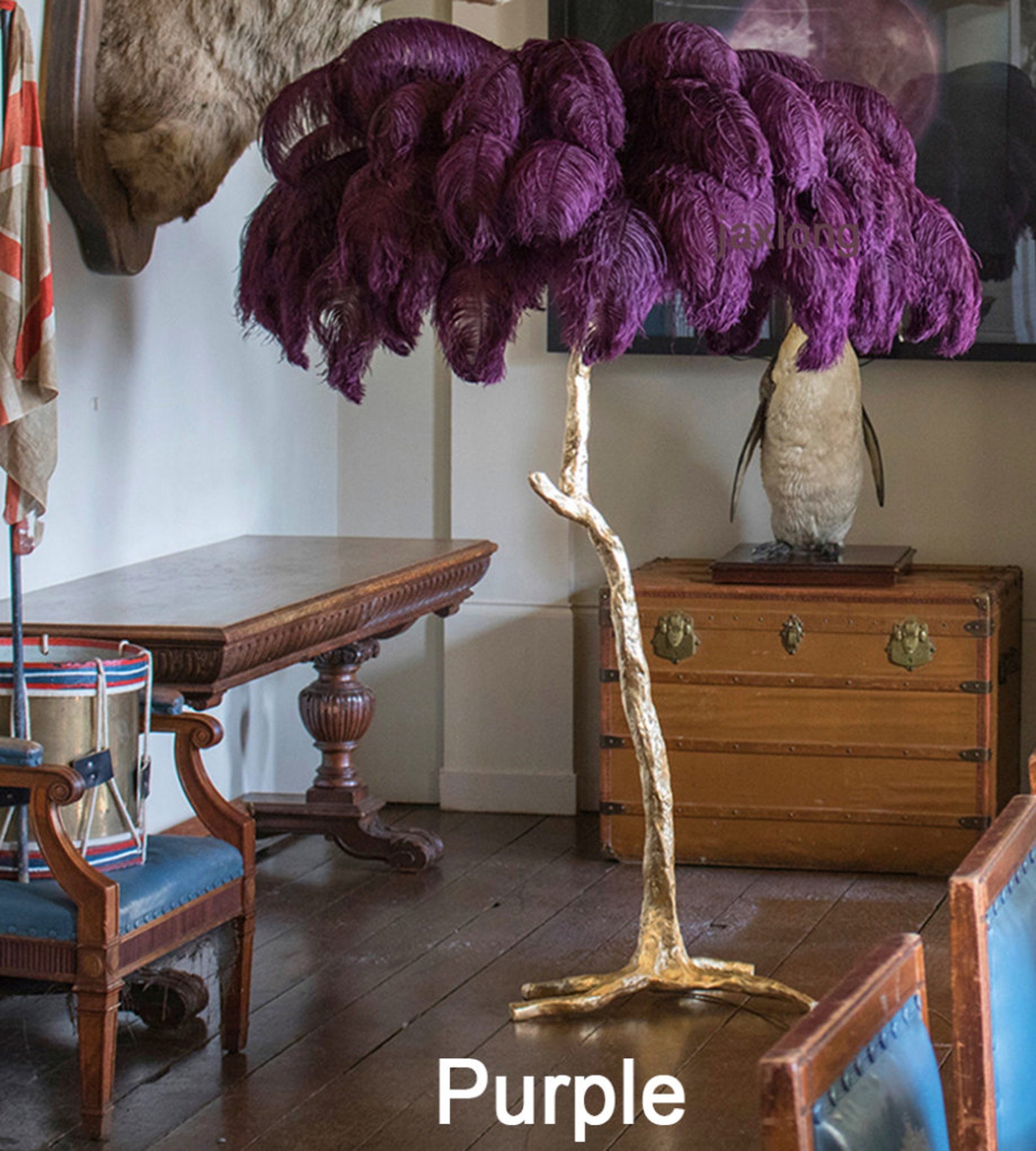 Handmade Ostrich Feather Floor Lamp khaki beige Feather Gold Etsy