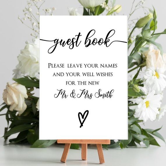 Wedding Guest Book Sign / Printable Guest Book Sign A5 / Etsy