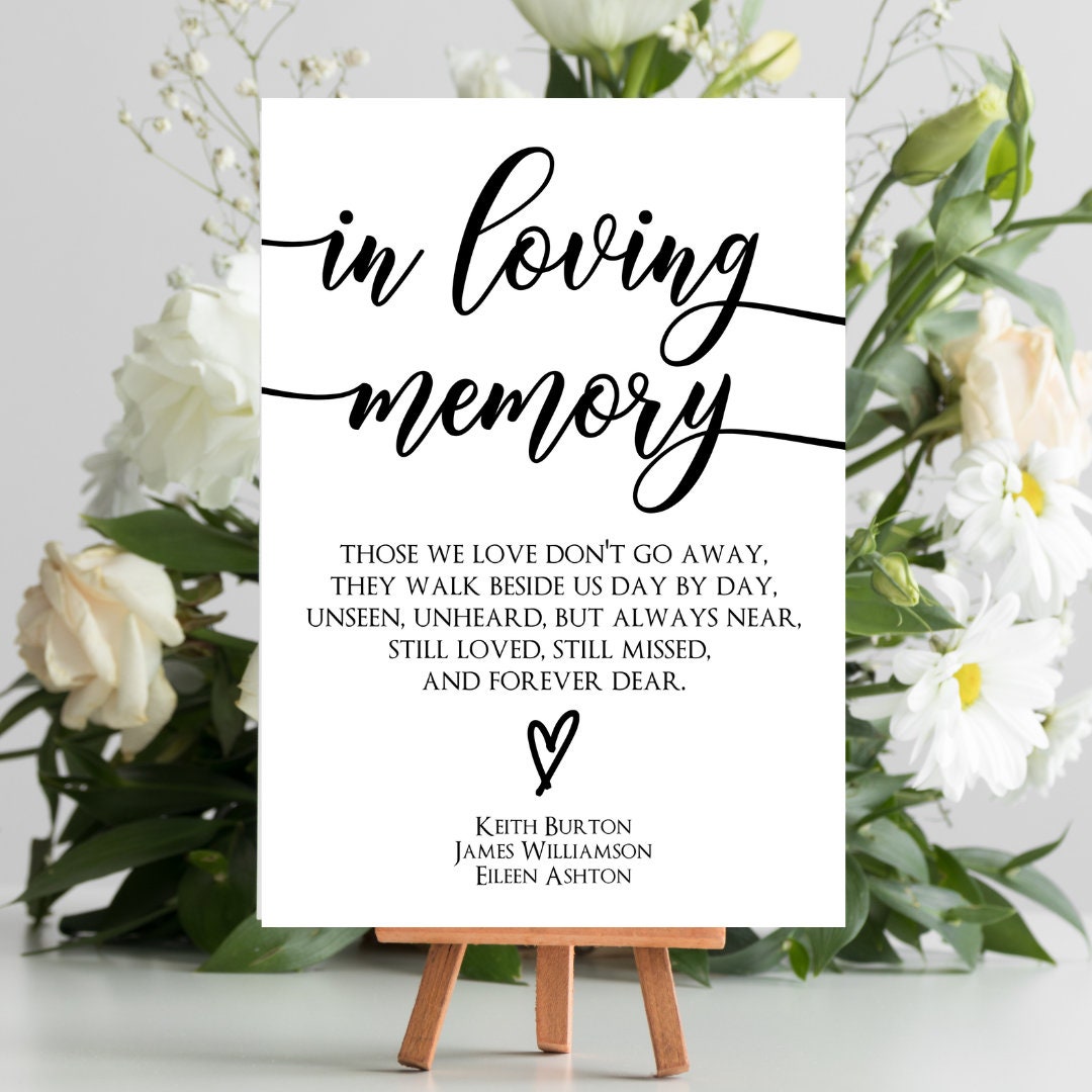 In Loving Memory Sign / Printable in Loving Memory Sign A4 ...