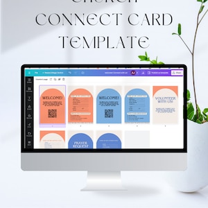 Pacote de modelo de cartão Church Connect, modelo Canva, cartão de boas-vindas da igreja