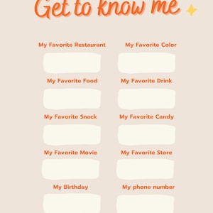 Get to Know Me/Favorite Things Worksheet - Fun and Engaging Printable for Students, Small Groups